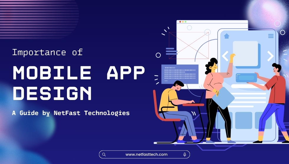 illustration depicting the mobile app design process with designers working on wireframes and prototypes, representing the importance of app design in user engagement and organisational efficiency